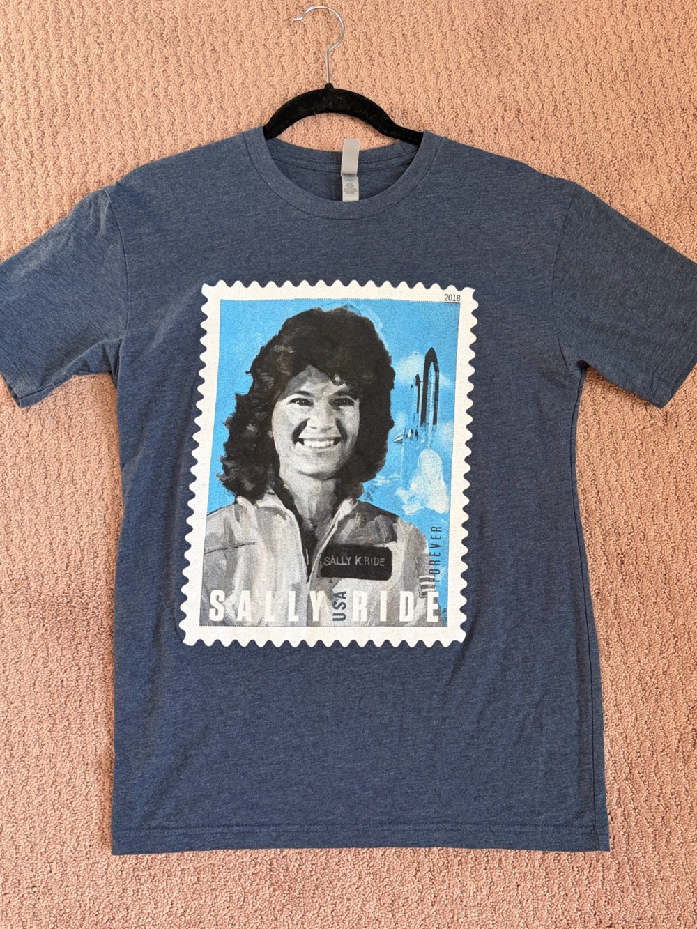 Next Level Apparel Heather Blue Sally Ride Stamp Graphic Tee